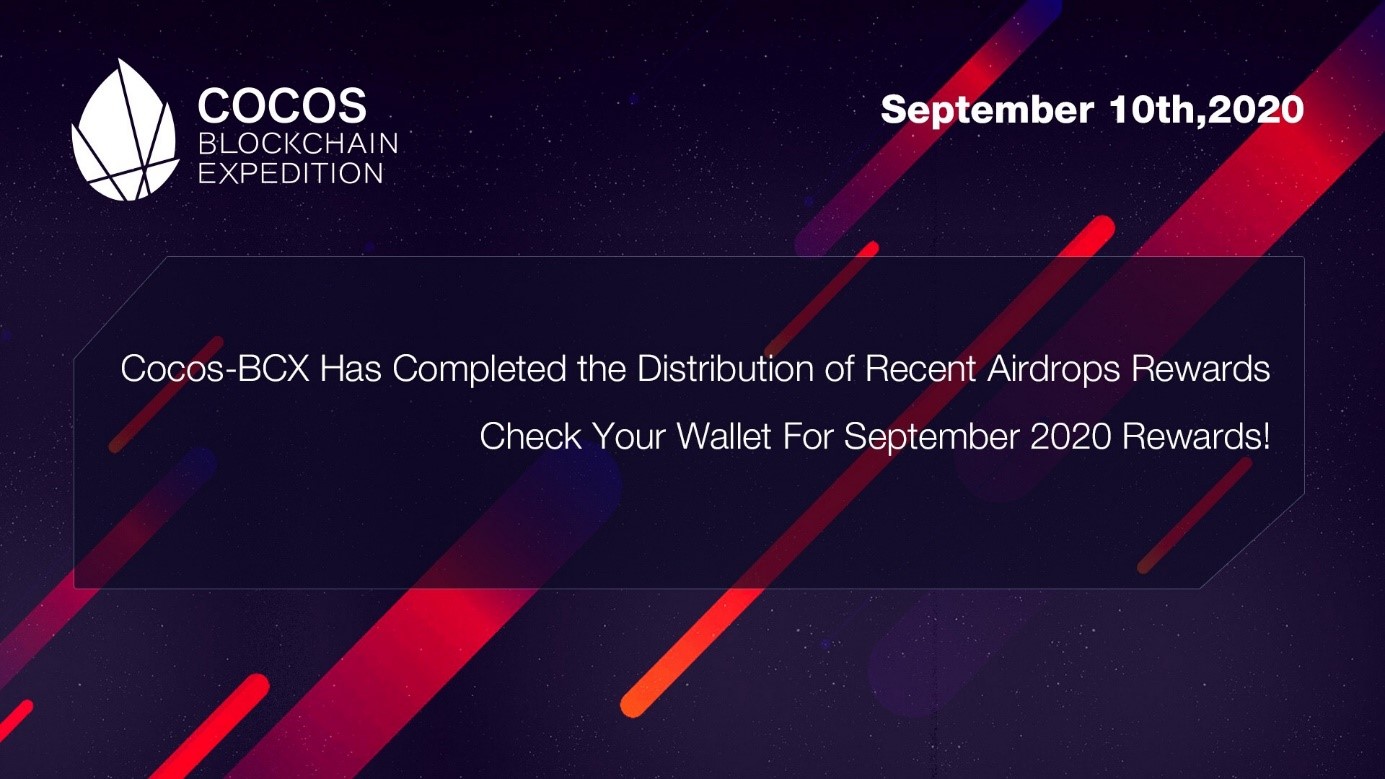 Cocos-BCX, Eylül 2020 Airdrop Ödüllerinin Dağıtımını Tamamladı | Ödüller İçin Cüzdanınızı Kontrol Edin!